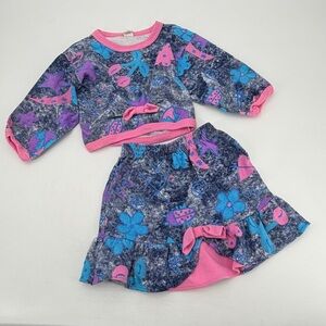 Vintage 80s Acid Wash Sweatshirt Skirt Set 6 6X